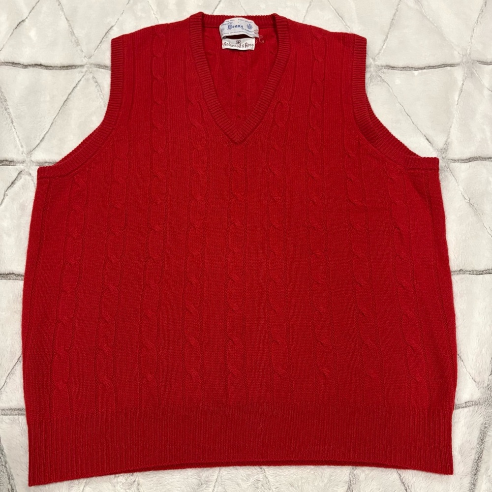 Redwood & Ross Vintage Red Knit Wool Pullover Vest Scotland Sz 46 Men’s L preppy